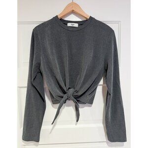 The Frankie Shop Gray Long Sleeve Tie Waist Top